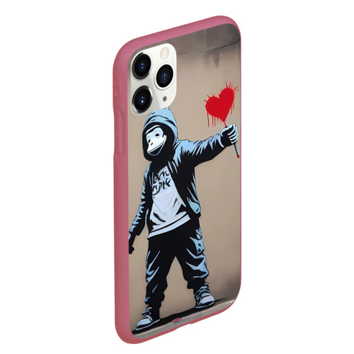 Чехол для iPhone 11 Pro Max матовый Обезьяна держит в руках сердце граффити, цвет малиновый - фото 3