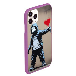 Чехол для iPhone 11 Pro Max матовый Обезьяна держит в руках сердце граффити - фото 2