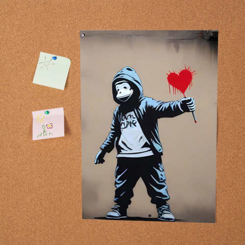 Постер Обезьяна держит в руках сердце граффити - фото 2