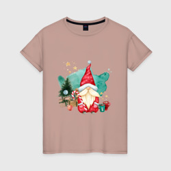 Гном с  новогодними подарками – Женская футболка хлопок с принтом купить со скидкой в -20%