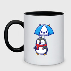 Кружка двухцветная Пингвин с кошачим зонтом
