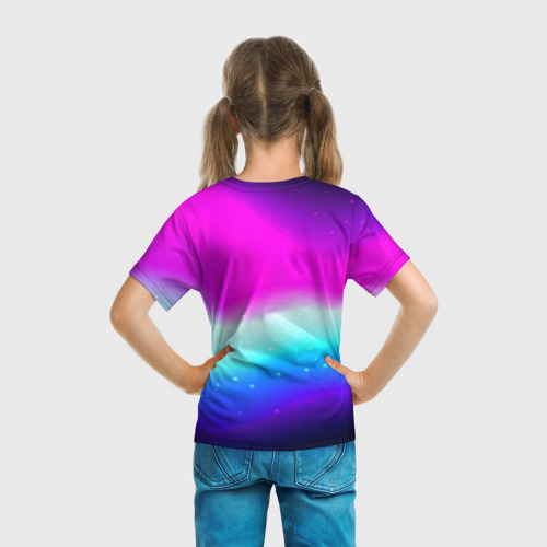 Детская футболка 3D с принтом Love death robots neon gradient serial, вид сзади #2