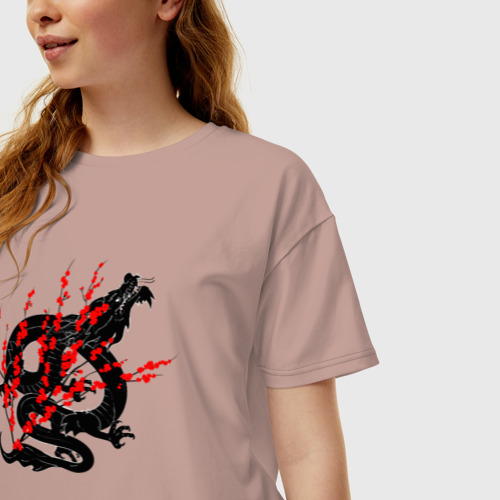 Женская футболка хлопок Oversize Tokyo dragon, цвет пыльно-розовый - фото 3