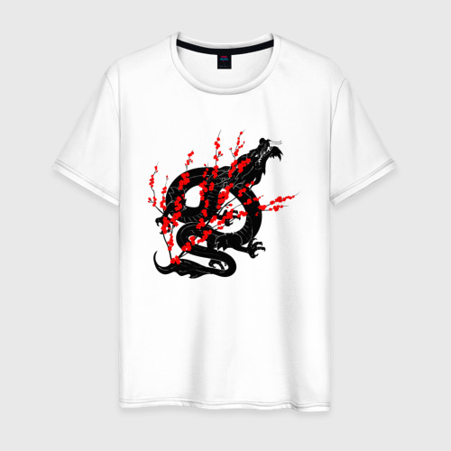 Мужская футболка из хлопка с принтом Tokyo dragon, вид спереди №1