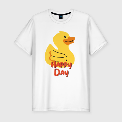 Мужская футболка хлопок Slim с принтом Жёлтая резиновая уточка - счастливый день, вид спереди #2