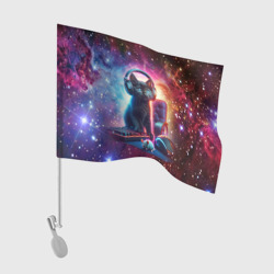 Флаг для автомобиля Котёнок в наушниках с мышкой в космосе
