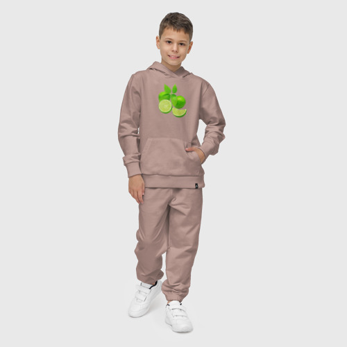 Детский костюм с толстовкой хлопок с принтом Лайм целиком с листьями, фото на моделе #1