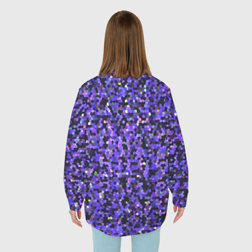 Женская рубашка oversize 3D с принтом Фиолетовая мозаика, вид сзади #2