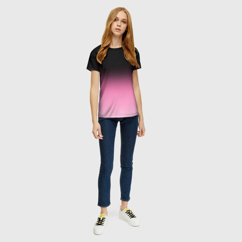 Женская футболка 3D Черно-розовый градиент, цвет 3D печать - фото 5