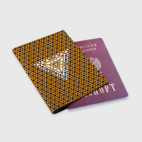 Обложка для паспорта матовая кожа Жёлтые и чёрные треугольники, цвет черный - фото 3