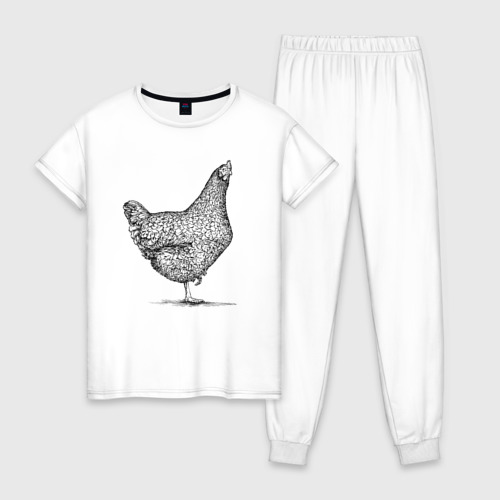 Женская пижама хлопок с принтом Курица, вид спереди #2