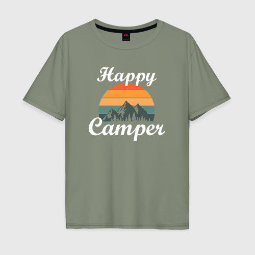 Мужская футболка хлопок Oversize с принтом Счастливый кемпер, вид спереди #2