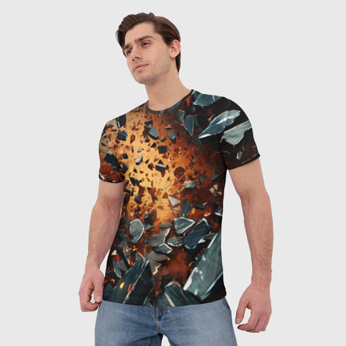 Мужская футболка 3D Летящие камни и взрыв, цвет 3D печать - фото 3