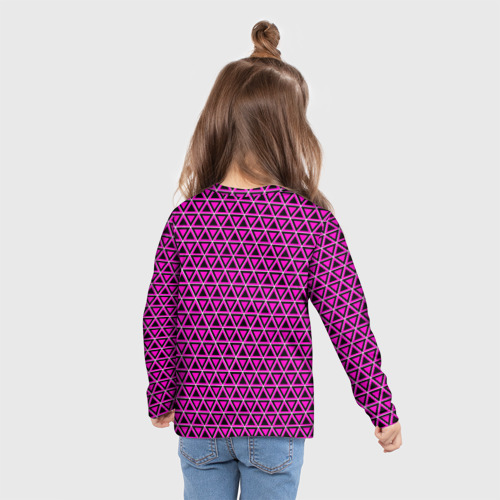 Детский лонгслив 3D с принтом Розовые и чёрные треугольники, вид сзади #2
