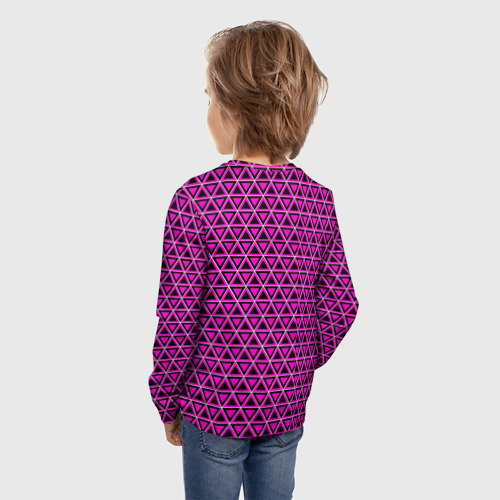 Детский лонгслив 3D с принтом Розовые и чёрные треугольники, вид сзади #2