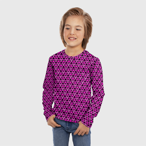 Детский лонгслив 3D с принтом Розовые и чёрные треугольники, фото на моделе #1