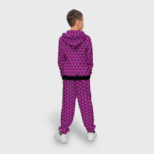 Детский 3D костюм с принтом Розовые и чёрные треугольники, вид сзади #2