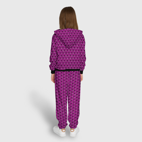 Детский 3D костюм с принтом Розовые и чёрные треугольники, вид сзади #2