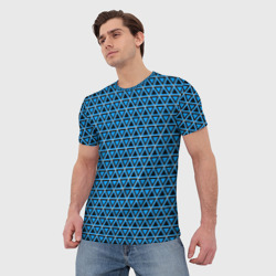 Мужская футболка 3D Синие и чёрные треугольники - фото 2