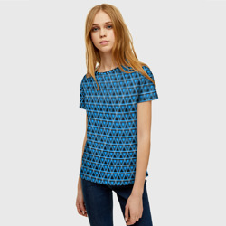 Женская футболка 3D Синие и чёрные треугольники - фото 2