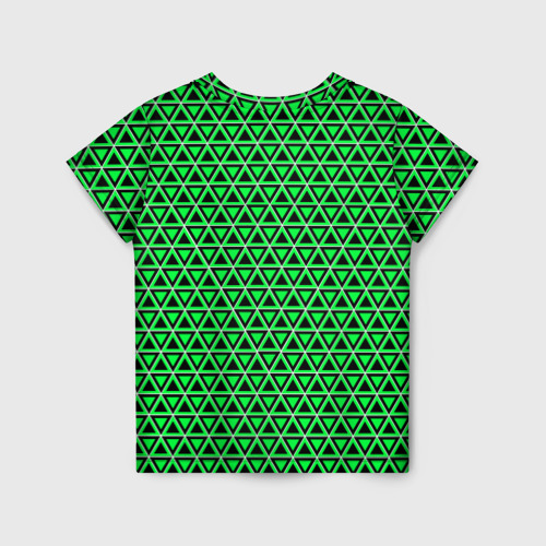 Детская футболка 3D с принтом Зелёные и чёрные треугольники, вид сзади #1