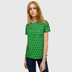 Женская футболка 3D Зелёные и чёрные треугольники - фото 2