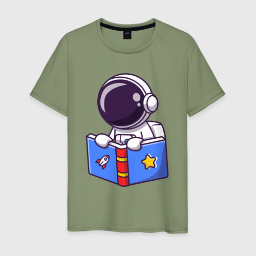 Мужская футболка хлопок Космонавт с книгой, цвет авокадо