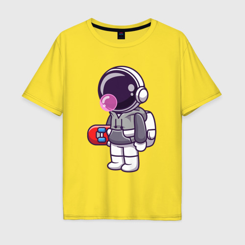Мужская футболка хлопок Oversize с принтом Космонавт со скейтом, вид спереди #2