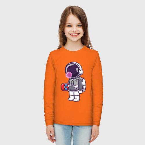 Детский лонгслив хлопок с принтом Космонавт со скейтом, вид сбоку #3