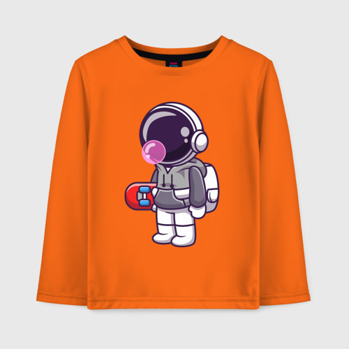 Детский лонгслив хлопок с принтом Космонавт со скейтом, вид спереди #2