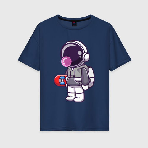 Женская футболка хлопок Oversize с принтом Космонавт со скейтом, вид спереди #2