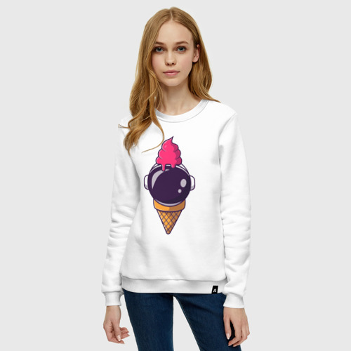 Женский свитшот хлопок с принтом Космическое мороженое, фото на моделе #1