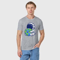 Мужская футболка хлопок Космонавт и Земля - фото 2