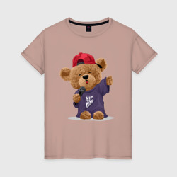 Женская футболка хлопок Плюшевый медвежонок рэпер