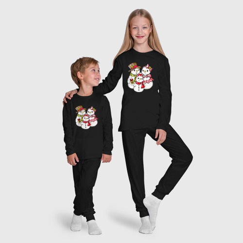 Детская пижама с лонгсливом хлопок Снеговики семья, цвет черный - фото 9