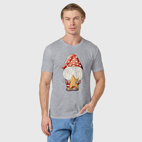 Мужская футболка хлопок Гном со звездой, цвет меланж - фото 3