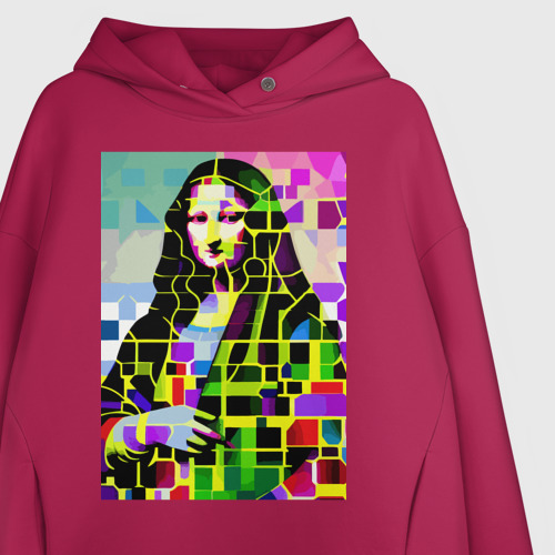 Женское худи Oversize хлопок с принтом Mona Lisa - mosaic pop art, фото на моделе #1