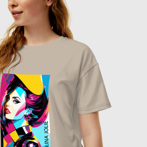 Женская футболка хлопок Oversize Angelina Jolie - pop art, цвет миндальный - фото 3