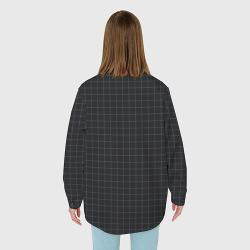 Женская рубашка oversize 3D с принтом Строгий чёрный в клетку, вид сзади #2