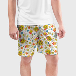 Мужские шорты спортивные Хохломская роспись разноцветные цветы на белом фоне - фото 2