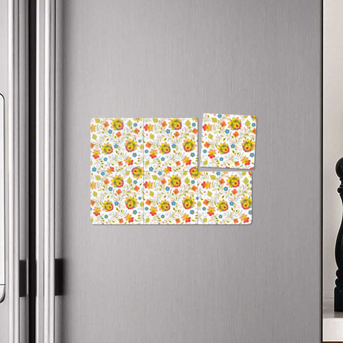 Магнитный плакат 3Х2 Хохломская роспись разноцветные цветы на белом фоне - фото 4