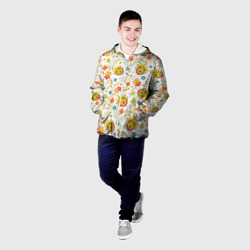 Мужская куртка 3D Хохломская роспись разноцветные цветы на белом фоне - фото 2