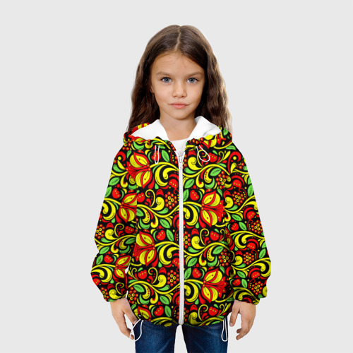 Детская куртка 3D Хохломская роспись красные цветы и ягоды, цвет белый - фото 4