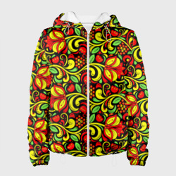 Женская куртка 3D Хохломская роспись красные цветы и ягоды
