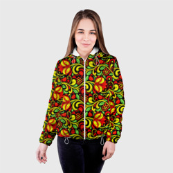 Женская куртка 3D Хохломская роспись красные цветы и ягоды - фото 2