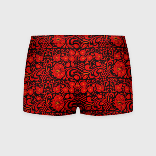 Мужские трусы 3D Хохломская роспись красные цветы и ягоды на чёрном фоне, цвет 3D печать - фото 2