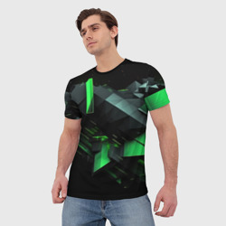 Мужская футболка 3D Зеленая   абстракция    зеленая - фото 2