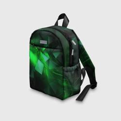 Рюкзак с принтом Зеленая абстракция зеленая геометрическая для ребенка, вид на модели спереди №3. Цвет основы: белый