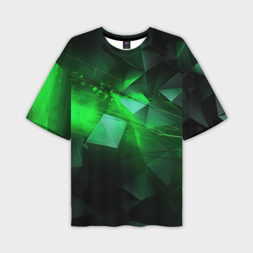 Мужская футболка оверсайз с принтом Зеленая абстракция зеленая геометрическая, вид спереди №1