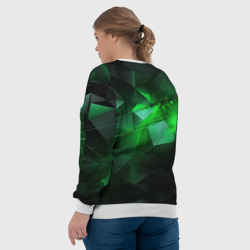Свитшот с принтом Зеленая абстракция зеленая геометрическая для женщины, вид на модели сзади №3. Цвет основы: белый